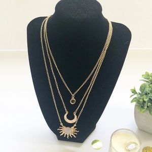 Layer Necklace Gold Silver Rose Gold Tone Moon Sun